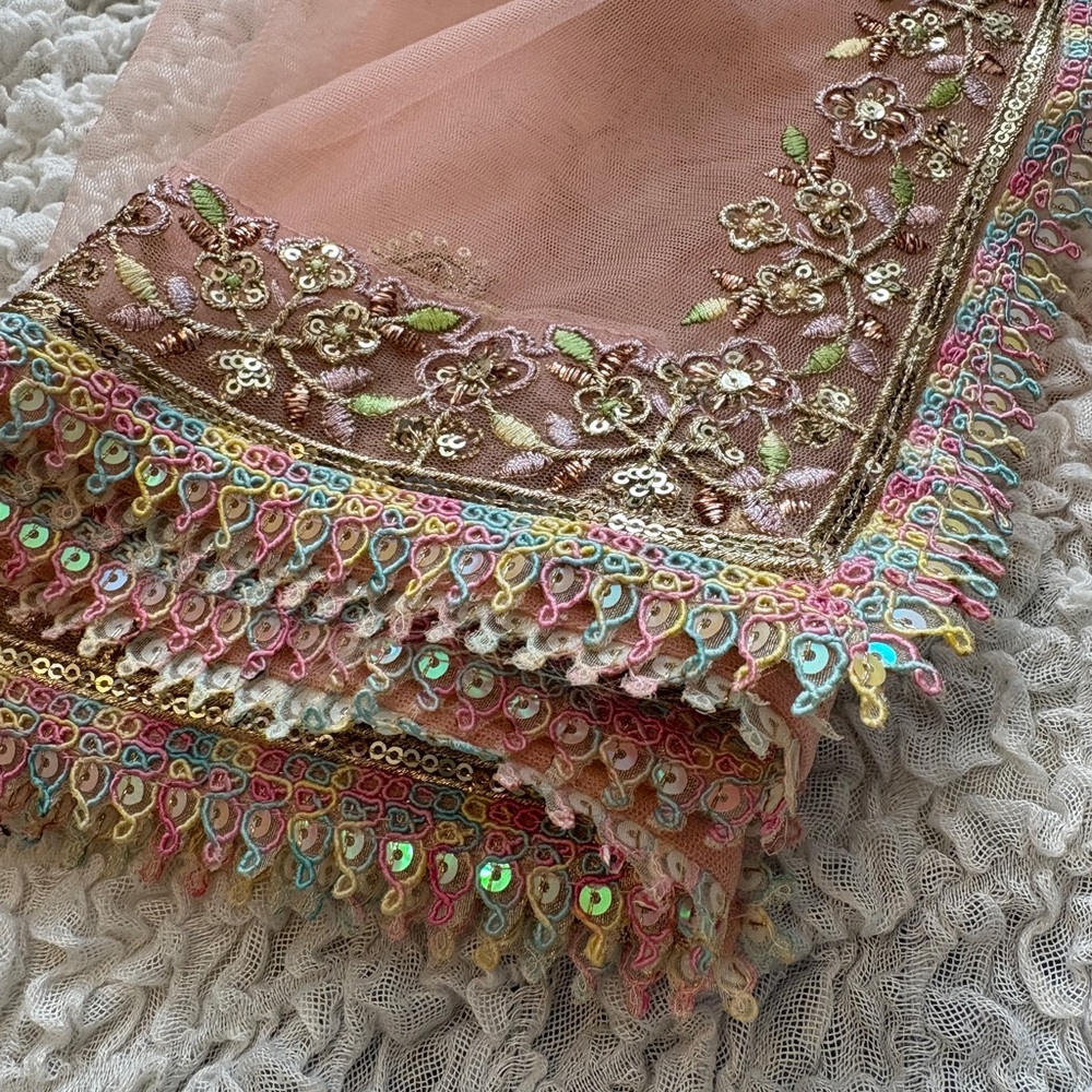 Blush Pink Floral Lehenga with Gold Embellished Blouse - Picture 12 of 16